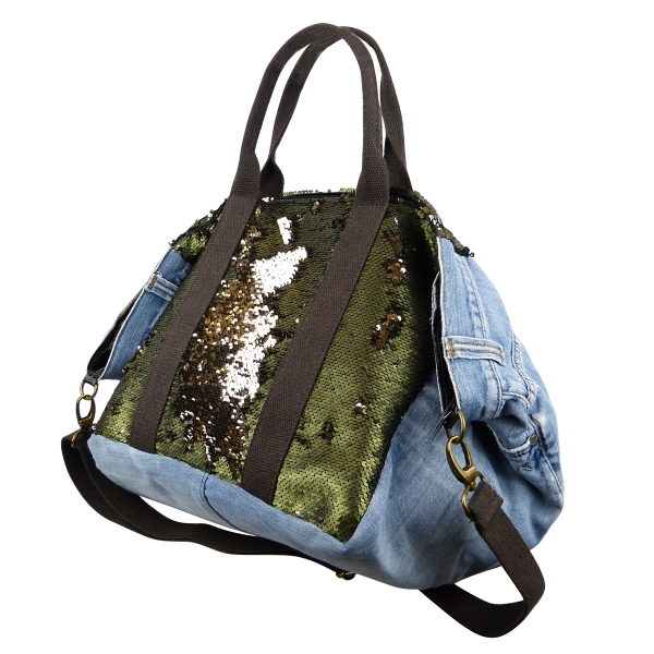 ITAL. LARGE SHOPPER JEANS BAG WITH PAIRED AND LEATHER MIX SHJ 309